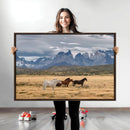 Grand Teton Park Wild Horses Wall Art Canvas Print – Framed