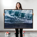 Black Beach Wall Art Canvas Print – Framed Aerial Ocean View