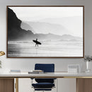 Surfer Beach Wall Art – Framed Black White Ocean Canvas