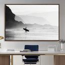 Surfer Beach Wall Art – Framed Black White Ocean Canvas by MyGreatCanvas | Canvas Wall Art Prints | Photo Prints & Wall Decor