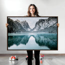 Mountain Lake Wall Art Canvas Print – Snowy Peaks Winter