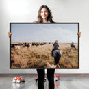 Western Wall Art Canvas Print – Framed Cowboy Cattle Drive
