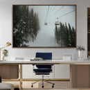 Ski Lift Wall Art Canvas Print – Snowy Pines Misty Landscape
