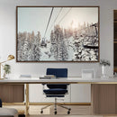 Frosty Pines Wall Art Canvas Print – Framed Cozy Cabin Ski