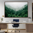 Misty Green Forest Canvas Print – Framed Serene Foggy Pine