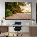 Tropical beach sunset, palm trees, white sand, ocean waves, by MyGreatCanvas | Canvas Wall Art Prints | Photo Prints & Wall Decor