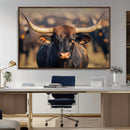 Majestic bull head close-up, long curved horns, detailed fur by MyGreatCanvas | Canvas Wall Art Prints | Photo Prints & Wall Decor