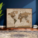 Personalized Push Pin World Map Canvas Print – Custom Framed