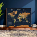 Custom Push Pin World Map Wall Art Canvas Print – Personalized Travel Tracker with Pins Framed Large for Home and Office Decor