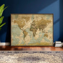 Vintage World Map Wall Art Canvas Print, Detailed World Map