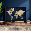 Minimalist World Map Canvas Wall Art - Watercolor Blue and