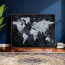 Black World Map Canvas Print – Detailed Map for Couples and