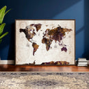 Blue Watercolor World Map Canvas Print – Framed Modern Wall