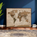 World Map Canvas Wall Art Print, Detailed Global Map Artwork