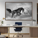 Wild Horses Wall Art Canvas Print – Framed Black and White