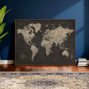 World Map Canvas Wall Art Dark Charcoal Antique Tan Detailed by MyGreatCanvas | Canvas Wall Art Prints | Photo Prints & Wall Decor