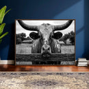 Black White Texas Longhorn Bull Canvas Wall Art, Western Ranch Cattle Photography Print, Rustic Farmhouse Cowboy Decor Artwork by MyGreatCanvas | Canvas Wall Art Prints | Photo Prints & Wall Decor
