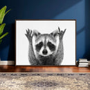 Funny Raccoon Canvas Wall Art, Black White Hands Up Animal Photo Print, Humorous Wildlife Decor, Kids Room Nursery Art, Quirky Animal Gift by MyGreatCanvas | Canvas Wall Art Prints | Photo Prints & Wall Decor