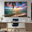 Framed Tropical Sunset Art Canvas Print