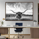 Longhorn Black and White Wall Art – Rustic Western Bull