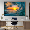 Ocean Wave Sunset Wall Art | Large Coastal Wave Canvas Print