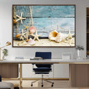 Seashells on Rustic Wooden Background, Seashells Wall Art