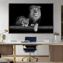 Large Black and White Lion Couple Wall Art Canvas Print –