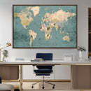 Classic World Map Canvas Print – Framed Vintage Map Wall