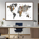 Modern Metallic World Map Canvas Wall Art – Framed