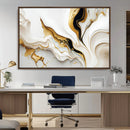 Gold Waves on Pure White Canvas – Gold Abstract Art for