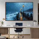 Stormy Night at Beach Pier Oil Painting Large Wall Art