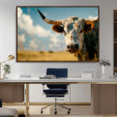 Longhorn in the Prairie - Stunning Ranch-Style Triptych Wall