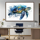 Turtle Wall Art Canvas Print, Framed Watercolor Turtle Art