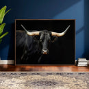 Black Bull Wall Art – Majestic Longhorn Canvas Print with