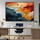 Blue Orange Abstract Wave Wall Art Canvas Print, Framed Blue