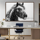 Winter Horse Canvas Print | Large 3-Panel Black White Equine