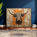 Abstract Cow Longhorn Bull Wall Art Canvas Print - Rustic