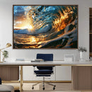 Ocean Wave at Sunset Canvas Wall Art – Vibrant Coastal Beach