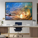 Ocean Wave at Sunset Canvas Wall Art – Vibrant Coastal Beach