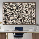 Abstract Love and Chaos Canvas Print, Black Symbols on Beige