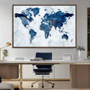 Modern Blue World Map Canvas Print – Framed Wall Art,