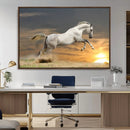 Large Wall Art Canvas Print – White Jumping Horse Sunset