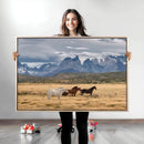 Grand Teton Park Wild Horses Wall Art Canvas Print – Framed