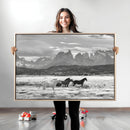 Wild Horses Wall Art Canvas Print – Framed Black and White by MyGreatCanvas | Canvas Wall Art Prints | Photo Prints & Wall Decor