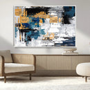 Blue and Gold Abstract Canvas Wall Art – Triptych Modern
