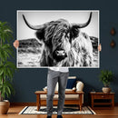 Black and White Scottish Cow Canvas Wall Art Highland Cattle