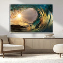 Golden Wave Sunset Canvas Print – Large Coastal Wall Art for