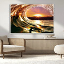 Golden Wave Sunset Triptych Canvas Art, Giclee Canvas Print