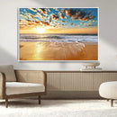 Golden Sunset Beach Print Canvas Wall Art, Giclee Canvas