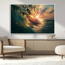 Ocean Wave Sunset Canvas Wall Art – Triptych Seascape Print